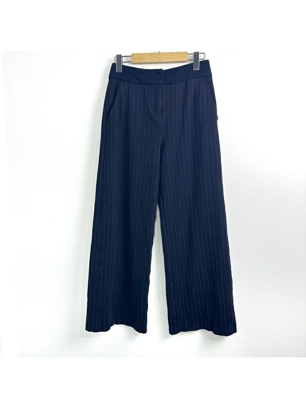 Pinko Striped Wide Leg Cropped Pants Navy Sz 4